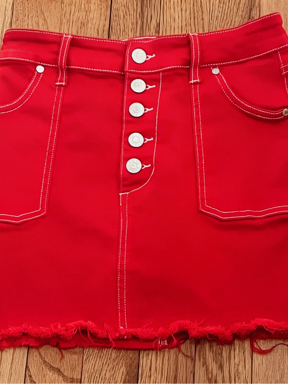 Guess Vintage Red Mini Skirt with White Topstitching